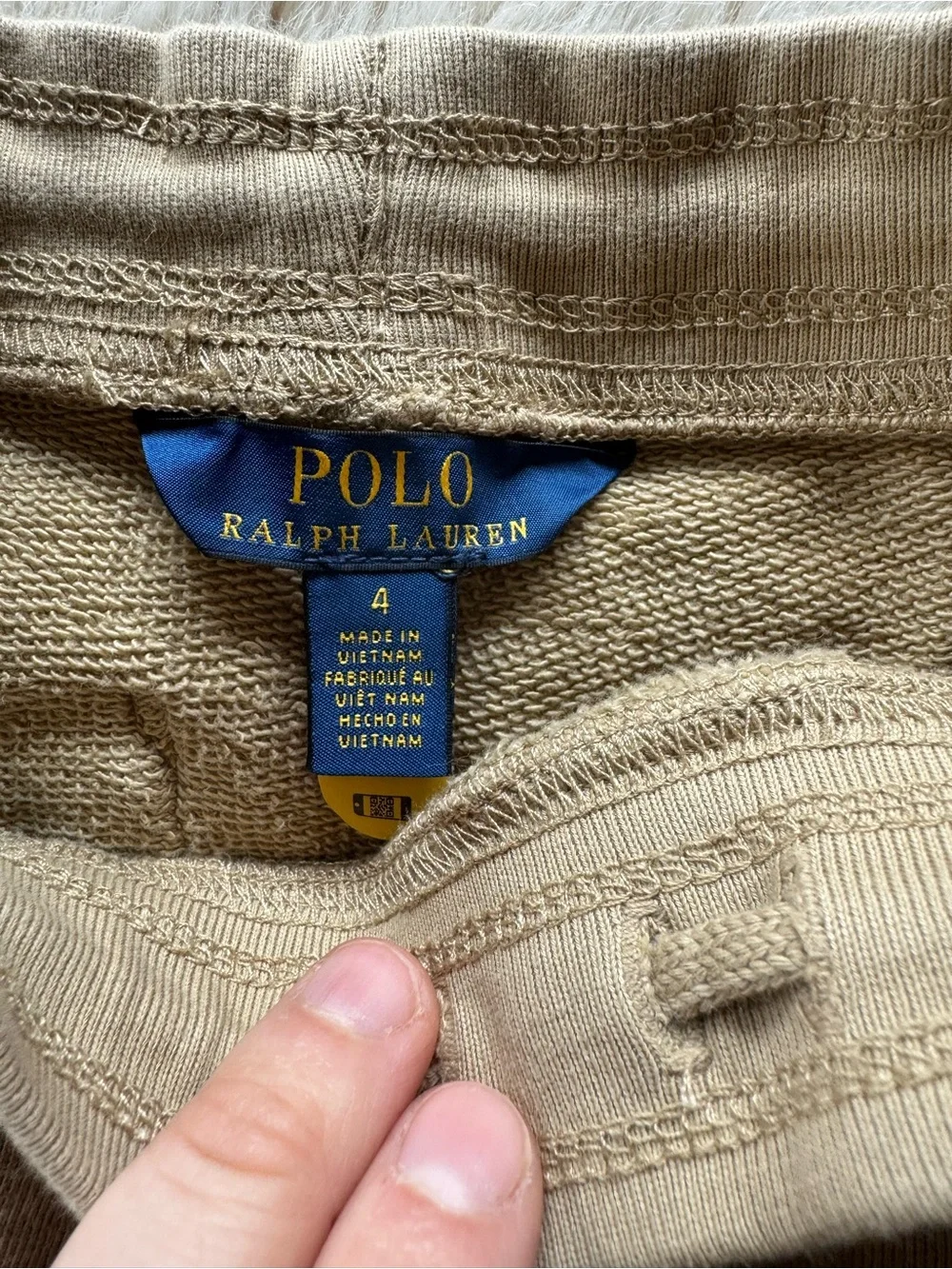 Ralph Lauren Tan Drawstring Fleece Shorts with White Logo